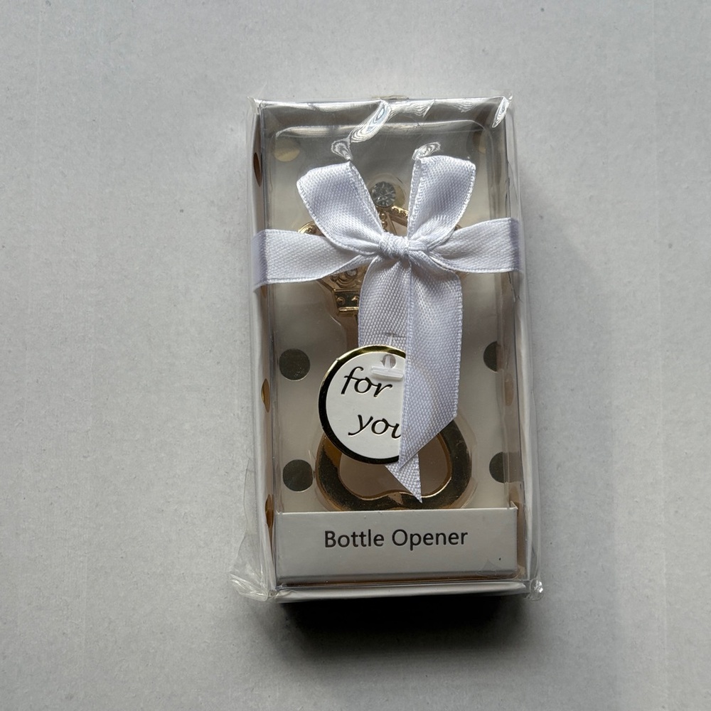 Chic Gold Bottle Opener with White Bow
